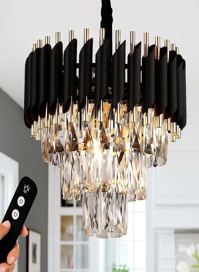 BNK DECOR Modern Crystal 3-Tier Black Mamba Chandeliers | Bluetooth Remote Control and Moving Round| Colour Changing,Speaker | Ceiling Light Fixture for Living Room Bedroom (Black Gold Remote, 400MM) - Image 1